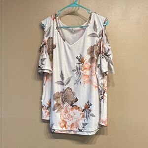 Cream and Orange Tunic with Ruffled Cut Out Sleeves